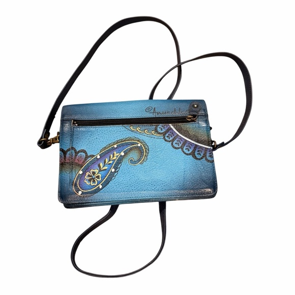 Anna by Anuschka Blue and Pink Floral Crossbody Bag - Picture 2 of 8